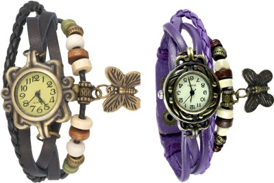 NS18 Vintage Butterfly Rakhi Watch Combo of 2 Black And Purple Analog Watch  - For Women   Watches  (NS18)