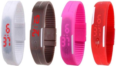 NS18 Silicone Led Magnet Band Watch Combo of 4 White, Brown, Pink And Red Digital Watch  - For Couple   Watches  (NS18)
