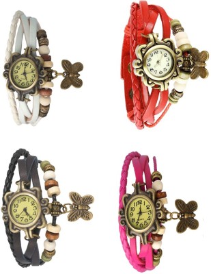NS18 Vintage Butterfly Rakhi Combo of 4 White, Black, Red And Pink Analog Watch  - For Women   Watches  (NS18)