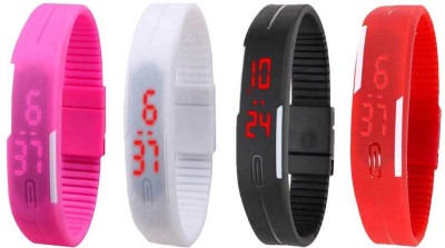 NS18 Silicone Led Magnet Band Watch Combo of 4 Pink, White, Black And Red Digital Watch  - For Couple   Watches  (NS18)