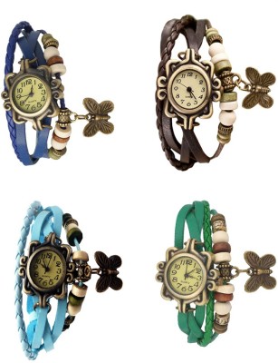 NS18 Vintage Butterfly Rakhi Combo of 4 Blue, Sky Blue, Brown And Green Analog Watch  - For Women   Watches  (NS18)