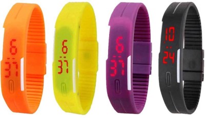 NS18 Silicone Led Magnet Band Combo of 4 Orange, Yellow, Purple And Black Digital Watch  - For Boys & Girls   Watches  (NS18)