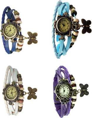 

Kissu Vintage Rakhi Combo of 4 Blue, White, Sky Blue And Purple Watch - For Women