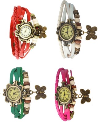 NS18 Vintage Butterfly Rakhi Combo of 4 Red, Green, White And Pink Analog Watch  - For Women   Watches  (NS18)
