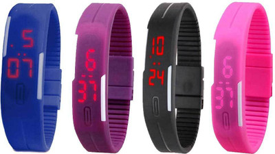 

NS18 Silicone Led Magnet Band Combo of 4 Blue, Purple, Black And Pink Watch - For Boys & Girls