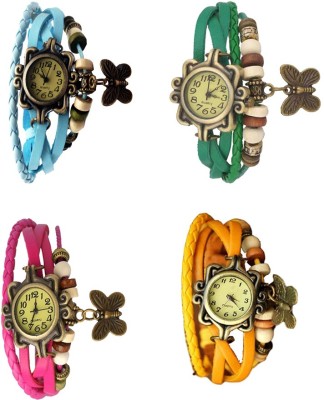 NS18 Vintage Butterfly Rakhi Combo of 4 Sky Blue, Pink, Green And Yellow Analog Watch  - For Women   Watches  (NS18)