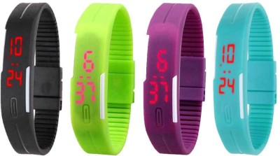 NS18 Silicone Led Magnet Band Watch Combo of 4 Black, Green, Purple And Sky Blue Digital Watch  - For Couple   Watches  (NS18)