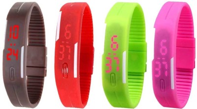 NS18 Silicone Led Magnet Band Combo of 4 Brown, Red, Green And Pink Digital Watch  - For Boys & Girls   Watches  (NS18)