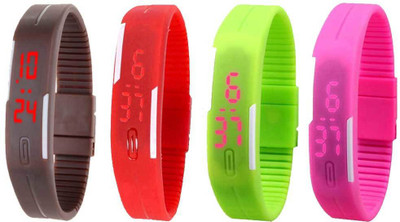 

Kissu Led Magnet Band Combo of 4 Brown, Red, Green And Pink Watch - For Men & Women