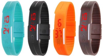 NS18 Silicone Led Magnet Band Combo of 4 Sky Blue, Black, Orange And Brown Digital Watch  - For Boys & Girls   Watches  (NS18)