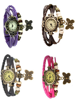 

Kissu Vintage Rakhi Combo of 4 Purple, Black, Brown And Pink Watch - For Women
