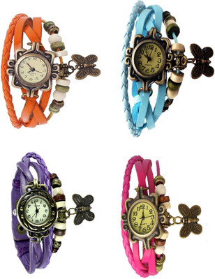 

NS18 Vintage Butterfly Rakhi Combo of 4 Orange, Purple, Sky Blue And Pink Watch - For Women