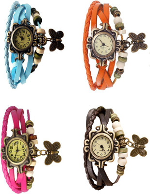 

Kissu Vintage Rakhi Combo of 4 Sky Blue, Pink, Orange And Brown Watch - For Women