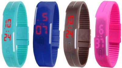 NS18 Silicone Led Magnet Band Combo of 4 Sky Blue, Blue, Brown And Pink Digital Watch  - For Boys & Girls   Watches  (NS18)