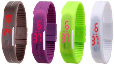 NS18 Silicone Led Magnet Band Combo of 4 Brown, Purple, Green And White Digital Watch  - For Boys & Girls   Watches  (NS18)