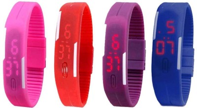 NS18 Silicone Led Magnet Band Combo of 4 Pink, Red, Purple And Blue Digital Watch  - For Boys & Girls   Watches  (NS18)