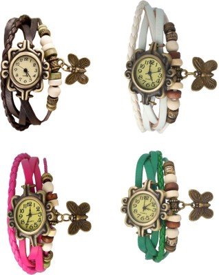 NS18 Vintage Butterfly Rakhi Combo of 4 Brown, Pink, White And Green Analog Watch  - For Women   Watches  (NS18)