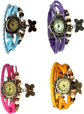 NS18 Vintage Butterfly Rakhi Combo of 4 Sky Blue, Pink, Purple And Yellow Analog Watch  - For Women   Watches  (NS18)