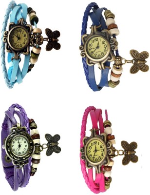 NS18 Vintage Butterfly Rakhi Combo of 4 Sky Blue, Purple, Blue And Pink Analog Watch  - For Women   Watches  (NS18)