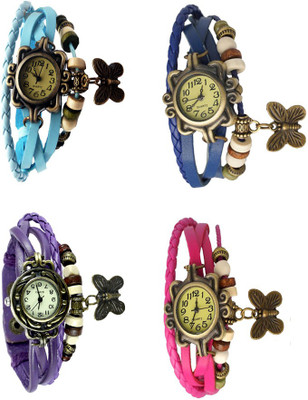 NS18 Vintage Butterfly Rakhi Combo of 4 Sky Blue, Purple, Blue And Pink Analog Watch  - For Women   Watches  (NS18)