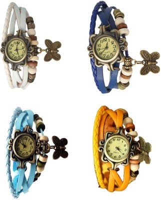 NS18 Vintage Butterfly Rakhi Combo of 4 White, Sky Blue, Blue And Yellow Analog Watch  - For Women   Watches  (NS18)