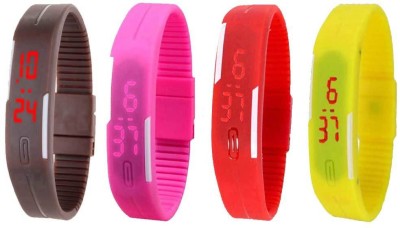 NS18 Silicone Led Magnet Band Combo of 4 Brown, Pink, Red And Yellow Digital Watch  - For Boys & Girls   Watches  (NS18)