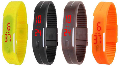 

Kissu Led Magnet Band Combo of 4 Yellow, Black, Brown And Orange Watch - For Men & Women