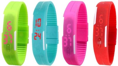 NS18 Silicone Led Magnet Band Watch Combo of 4 Green, Sky Blue, Pink And Red Digital Watch  - For Couple   Watches  (NS18)
