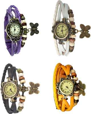 

Kissu Vintage Rakhi Combo of 4 Purple, Black, White And Yellow Watch - For Women