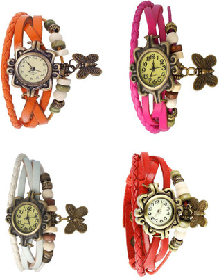 

Kissu Vintage Rakhi Combo of 4 Orange, White, Pink And Red Watch - For Women