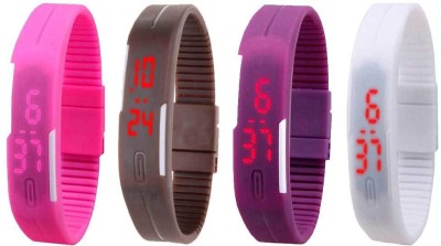 NS18 Silicone Led Magnet Band Combo of 4 Pink, Brown, Purple And White Digital Watch  - For Boys & Girls   Watches  (NS18)