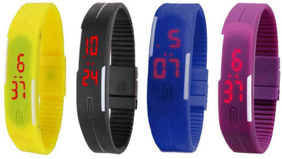

NS18 Silicone Led Magnet Band Watch Combo of 4 Yellow, Black, Blue And Purple Watch - For Couple