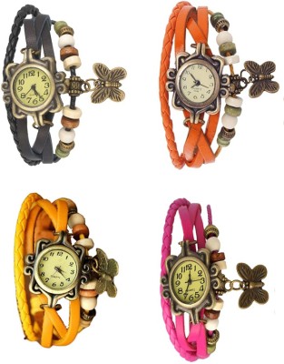 NS18 Vintage Butterfly Rakhi Combo of 4 Black, Yellow, Orange And Pink Analog Watch  - For Women   Watches  (NS18)