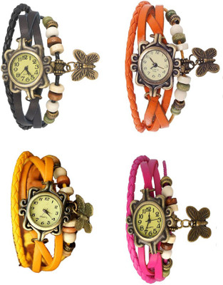 NS18 Vintage Butterfly Rakhi Combo of 4 Black, Yellow, Orange And Pink Analog Watch  - For Women   Watches  (NS18)