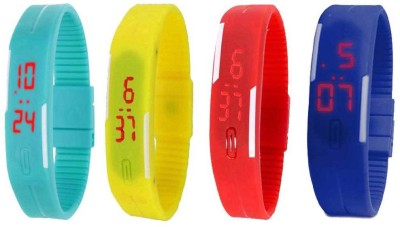 NS18 Silicone Led Magnet Band Combo of 4 Sky Blue, Yellow, Red And Blue Digital Watch  - For Boys & Girls   Watches  (NS18)