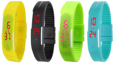 

NS18 Silicone Led Magnet Band Watch Combo of 4 Yellow, Black, Green And Sky Blue Watch - For Couple