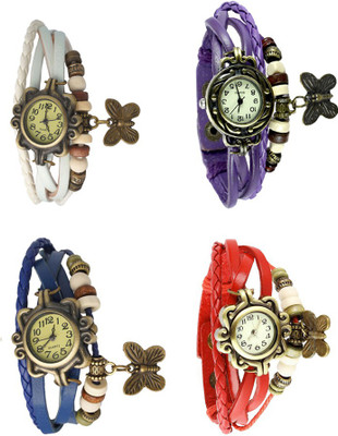 

Kissu Vintage Rakhi Combo of 4 White, Blue, Purple And Red Watch - For Women