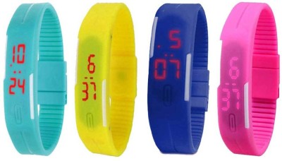 NS18 Silicone Led Magnet Band Combo of 4 Sky Blue, Yellow, Blue And Pink Digital Watch  - For Boys & Girls   Watches  (NS18)
