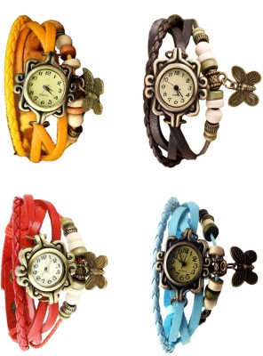 NS18 Vintage Butterfly Rakhi Combo of 4 Yellow, Red, Brown And Sky Blue Analog Watch  - For Women   Watches  (NS18)