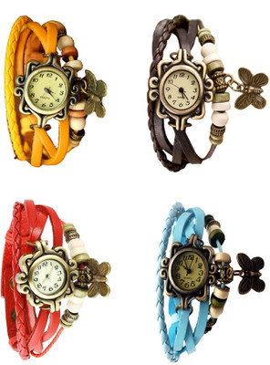 

NS18 Vintage Butterfly Rakhi Combo of 4 Yellow, Red, Brown And Sky Blue Watch - For Women