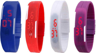 

NS18 Silicone Led Magnet Band Watch Combo of 4 Blue, Red, White And Purple Watch - For Couple