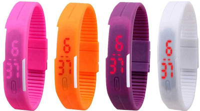 

NS18 Silicone Led Magnet Band Combo of 4 Pink, Orange, Purple And White Watch - For Boys & Girls