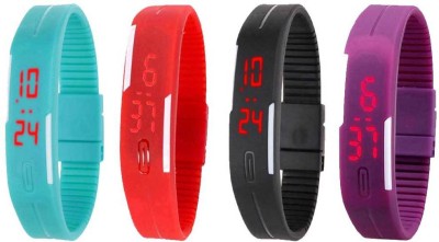 NS18 Silicone Led Magnet Band Watch Combo of 4 Sky Blue, Red, Black And Purple Digital Watch  - For Couple   Watches  (NS18)