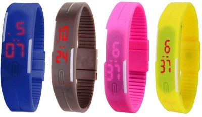 NS18 Silicone Led Magnet Band Combo of 4 Blue, Brown, Pink And Yellow Digital Watch  - For Boys & Girls   Watches  (NS18)