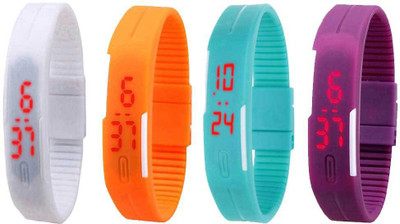 

NS18 Silicone Led Magnet Band Watch Combo of 4 White, Orange, Sky Blue And Purple Watch - For Couple