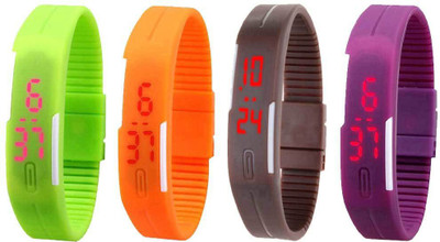 

NS18 Silicone Led Magnet Band Watch Combo of 4 Green, Orange, Brown And Purple Watch - For Couple
