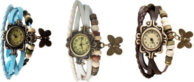 NS18 Vintage Butterfly Rakhi Watch Combo of 3 Sky Blue, White And Brown Analog Watch  - For Women   Watches  (NS18)