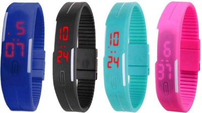 NS18 Silicone Led Magnet Band Watch Combo of 4 Blue, Black, Sky Blue And Pink Digital Watch  - For Couple   Watches  (NS18)
