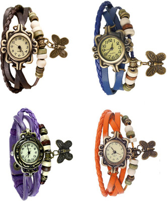 

Kissu Vintage Rakhi Combo of 4 Brown, Purple, Blue And Orange Watch - For Women