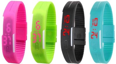 NS18 Silicone Led Magnet Band Watch Combo of 4 Pink, Green, Black And Sky Blue Digital Watch  - For Couple   Watches  (NS18)